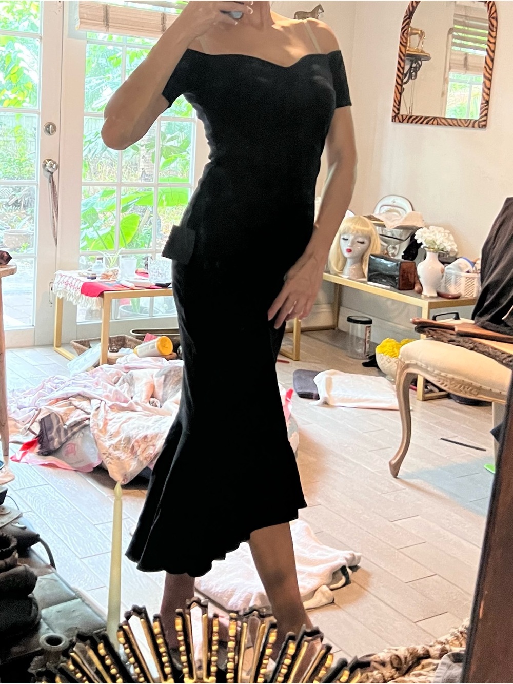 Class it up! Off-Shoulder Black Midi Dress by lulus
